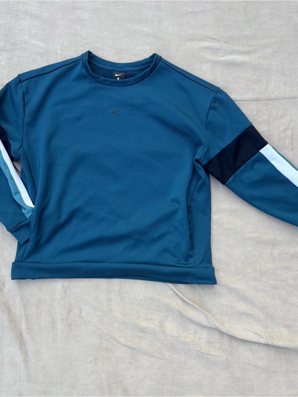 💚💚Nike Teal Crewneck Sweatshirt Kangaroo Pockets Bold Accents Sleeve Stripes - S